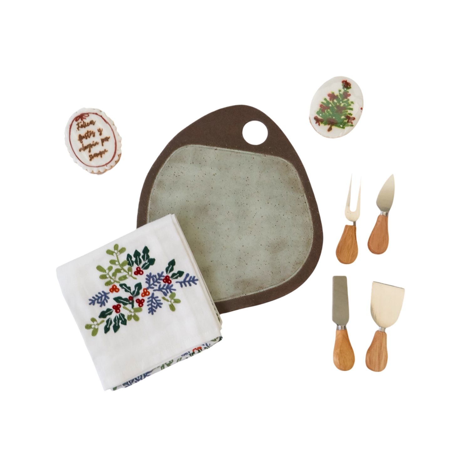 Set Navideño “Delicias & Brindis” – Tabla, Cuchillos y Dulces